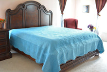 Load image into Gallery viewer, Tache Super Soft Blue Scalloped Good Vibration Quilted Fleece Bedspread Set (DXJ109041-2)