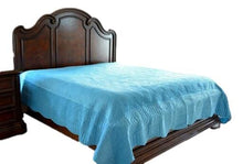 Load image into Gallery viewer, Tache Super Soft Blue Scalloped Good Vibration Quilted Fleece Bedspread Set (DXJ109041-2)