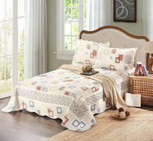 Load image into Gallery viewer, Tache Geometric Cubic Squares Ivory Scalloped Retro Cotton Quilt Bedspread Set (DSW009)