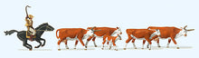 Load image into Gallery viewer, Preiser 10159 HO Scale Riding Cowboy and 5 Longhorn Cattle