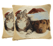 Load image into Gallery viewer, Tache Best Friend Pets Dog and Cat Christmas Tapestry Woven Throw Pillow Cover (16461)