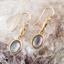 Load image into Gallery viewer, Black Mother of Pearl and Golden Bronze Drop Earrings