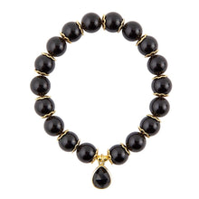 Load image into Gallery viewer, Black Onyx Gold Tone Beaded Stretch Bracelet