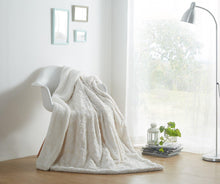 Load image into Gallery viewer, DaDa Bedding Luxury White Roses Fluffy Soft Sherpa Backside Faux Fur Throw Blanket (K11)