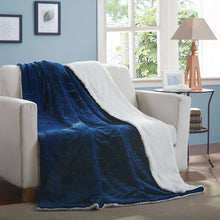 Load image into Gallery viewer, Tache Solid Embossed Cozy Night Blue Sherpa Throw Blanket (62093)