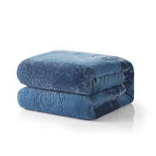Load image into Gallery viewer, Tache Solid Embossed Rainy Day Grey Blue Sherpa Throw Blanket (62090)