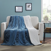 Load image into Gallery viewer, Tache Solid Embossed Rainy Day Grey Blue Sherpa Throw Blanket (62090)