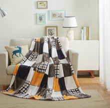 Load image into Gallery viewer, Tache Fall Orange Farmhouse Super Soft Micro Fleece Plaid Patchwork Plush Lightweight Bed Throw Blanket (4021)