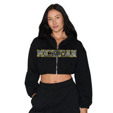 Load image into Gallery viewer, University of Michigan Black Cinched Zip Up Hoodie