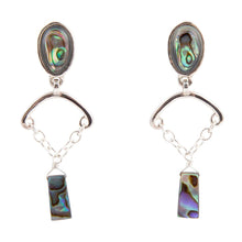 Load image into Gallery viewer, Blue Abalone Drop Chain Sterling Silver Earrings