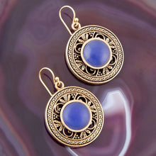 Load image into Gallery viewer, Blue Agate and Golden Detail Drop Earrings