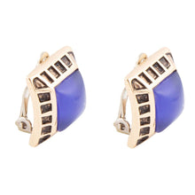 Load image into Gallery viewer, Blue Agate Golden Clip Earrings