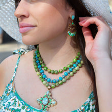 Load image into Gallery viewer, Legacy Blue and Lime Turquoise Golden Post Drop Earrings