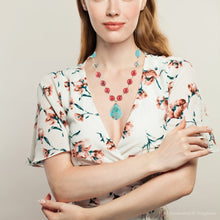 Load image into Gallery viewer, Blue and Red Turquoise Teardrop Golden Necklace