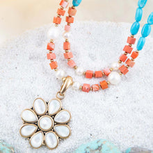 Load image into Gallery viewer, Blue and White Hibiscus Mother of Pearl Pendant and Necklace