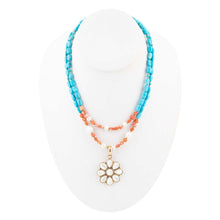 Load image into Gallery viewer, Blue and White Hibiscus Mother of Pearl Pendant and Necklace