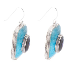 Load image into Gallery viewer, Blue Apatite and Abalone Stacked Sterling Silver Earrings