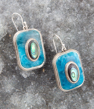 Load image into Gallery viewer, Blue Apatite and Abalone Stacked Sterling Silver Earrings