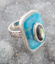 Load image into Gallery viewer, Blue Apatite and Abalone Stacked Sterling Silver Ring