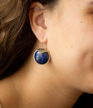 Load image into Gallery viewer, Blue Lapis Circle Golden Drop Earings