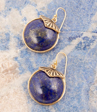 Load image into Gallery viewer, Blue Lapis Circle Golden Drop Earings