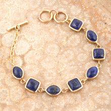 Load image into Gallery viewer, Blue Lapis Hammered Link Golden Bracelet