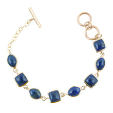 Load image into Gallery viewer, Blue Lapis Hammered Link Golden Bracelet