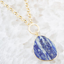 Load image into Gallery viewer, Blue Lapis Slab Pendant Golden Necklace
