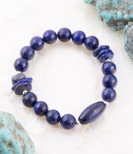 Load image into Gallery viewer, Blue Lapis Beaded Stretch Bracelet