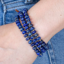 Load image into Gallery viewer, Blue Lapis Triple Strand Golden Bracelet Set