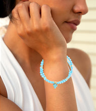 Load image into Gallery viewer, Blue Magnesite Golden Charm Stretch Bracelet Set