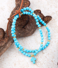 Load image into Gallery viewer, Blue Magnesite Golden Charm Stretch Bracelet Set
