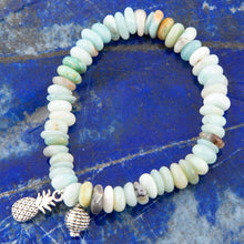 Load image into Gallery viewer, Blue Mint Amazonite and Silver Charm Stretch Bracelet
