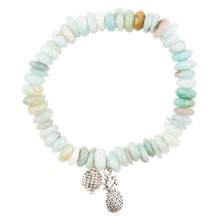 Load image into Gallery viewer, Blue Mint Amazonite and Silver Charm Stretch Bracelet