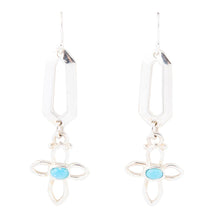Load image into Gallery viewer, Blue Turquoise and Sterling Silver Cross Drop Earrings