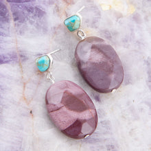 Load image into Gallery viewer, Blue Turquoise and Brown Mookaite Drop Earrings