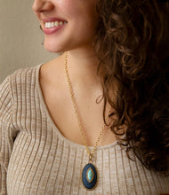 Load image into Gallery viewer, Stacked Blue Turquoise and Denim Golden Pendant Necklace