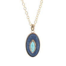 Load image into Gallery viewer, Stacked Blue Turquoise and Denim Golden Pendant Necklace