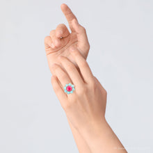 Load image into Gallery viewer, Blue Turquoise and Red Quartz Flower Golden Ring