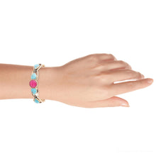 Load image into Gallery viewer, Blue Turquoise and Red Quartz Golden Cuff Bracelet