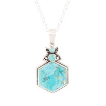 Load image into Gallery viewer, Blue Turquoise and Sterling Silver Hexagon Pendant Necklace