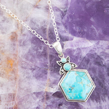 Load image into Gallery viewer, Blue Turquoise and Sterling Silver Hexagon Pendant Necklace