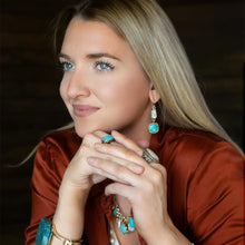 Load image into Gallery viewer, Blue Turquoise and White Pearl Multi Charm Golden Necklace