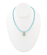 Load image into Gallery viewer, Blue Turquoise Cross Golden Pendant Necklace