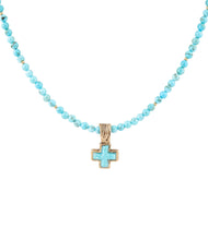 Load image into Gallery viewer, Blue Turquoise Cross Golden Pendant Necklace