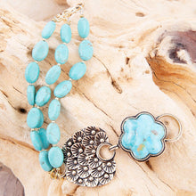Load image into Gallery viewer, Blue Turquoise Flower Golden Toggle Bracelet