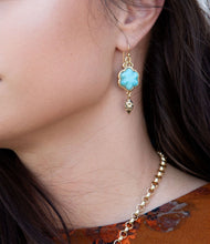 Load image into Gallery viewer, Blue Turquoise Flower Golden Drop Earrings