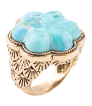 Load image into Gallery viewer, Blue Turquoise Flower Golden Ring