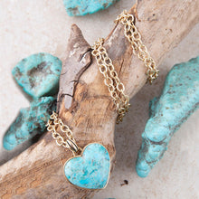 Load image into Gallery viewer, Blue Turquoise Heart Pendant Golden Necklace