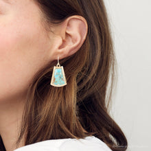 Load image into Gallery viewer, Blue Turquoise Jeweled Statement Golden Earrings